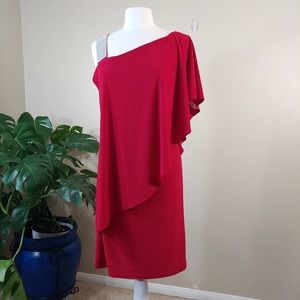 R&M Richards Asymmetric Knee-Length Dress with Draped Shoulder  Size 8